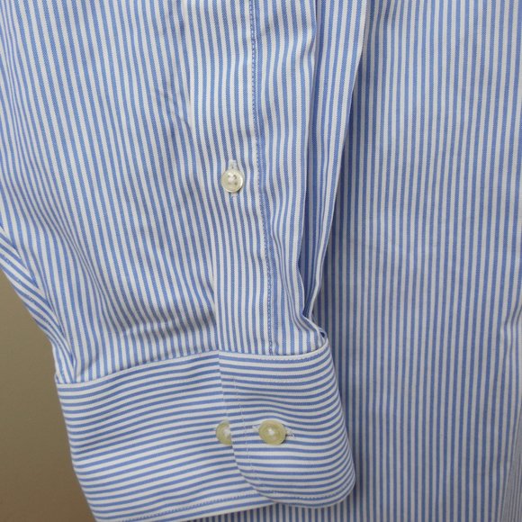 LANDS' END Men's 18-34 No Iron Supima Pinpoint Traditional Fit Blue/White Stripe - Picture 8 of 13